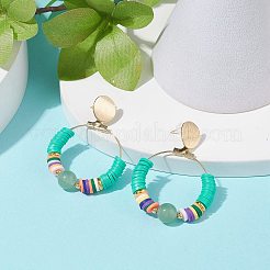 Orecchini pendenti con anello grande con avventurina verde naturale e argilla polimerica&nbsp;EJEW-TA00075-05