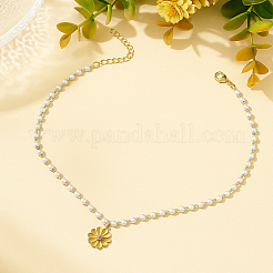 4 stücke 2 farben legierung emaille daisy blume anhänger weiß runde imitation perle perlen halsketten für frauen&nbsp;NJEW-HY0001-29