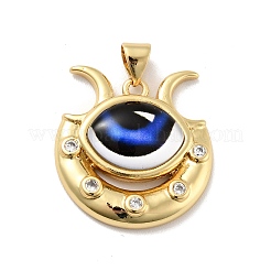 Ojo con luna colgantes de micropavé de latón con circonitas cúbicas transparentes&nbsp;KK-G419-12G-02