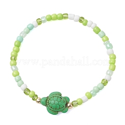 Bracelet extensible composé de 7 perle de turquoise synthétique teintée et de perles d'hématite synthétique non magnétiques électroplaquées.&nbsp;BJEW-JB13428