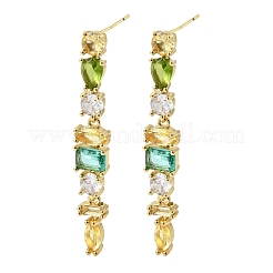 Boucles d'oreilles rectangulaires en laiton micro pavé de zircones cubiques&nbsp;EJEW-Z153-01G-01