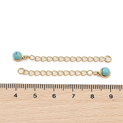 Rallonge de chaîne gourmette en acier inoxydable chirurgical 316 avec placage ionique (IP) et breloque ronde en turquoise synthétique polie.&nbsp;STAS-A097-01G-14