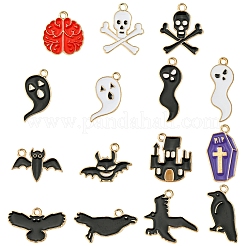 60pcs 15 Arten Halloween-Thema-Legierungs-Emaille-Anhänger&nbsp;FIND-FS0002-89