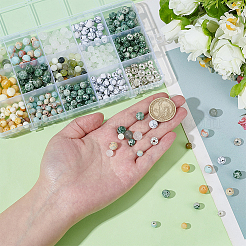 420 pieza de cuentas redondas de piedras preciosas mixtas naturales y sintéticas con 40 piezas de cuentas espaciadoras de rhinestone de hierro&nbsp;DIY-ME0001-16