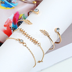 4 stücke 4 arten feder & flache runde legierung mit kristall strass manschette armreifen & link armbänder&nbsp;FS-WGEDE23-01