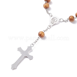 Religiöses Gebet Rosenkranz Armband aus Kiefernholz&nbsp;BJEW-O140-02P