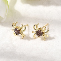 Spinnen-Ohrstecker aus Messing mit Mikropavé und Zirkonia&nbsp;EJEW-L306-04G-02