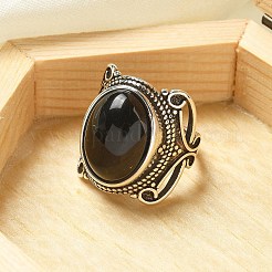 Verstellbare Ringe aus natürlichem Obsidian&nbsp;RJEW-I108-02AS-12