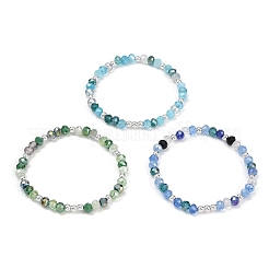 3 Stück 3 Farben facettierte runde galvanisierte Glasperlen Stretch-Armbänder für Frauen&nbsp;BJEW-JB11628