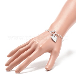 Bracciale da donna con ciondolo a forma di cuore in lega con catenelle in ottone a graffetta&nbsp;BJEW-JB08895-01