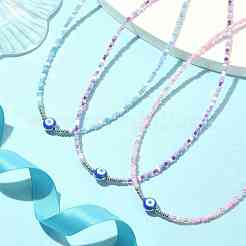 Set di 3 collane di perline e malocchio in smalto in lega di 3 colori&nbsp;NJEW-JN04355