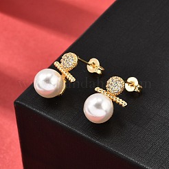 Boucles d'oreilles à tige rondes en laiton avec micro pavé de zircons cubiques transparents&nbsp;EJEW-A135-25G