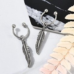 Pendientes de aro colgantes de acero inoxidable quirúrgico 316 con forma de pluma para mujer&nbsp;EJEW-G416-46AS