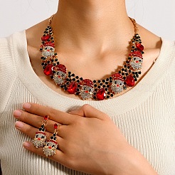 Ensemble collier et boucles d'oreilles pendantes en alliage strass en forme de goutte d'eau et de père Noël de Noël&nbsp;FS-WG4FF2A-01