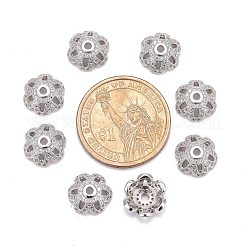 Umweltfreundliche 6-Blütenblatt Blume Messing Micro Pave Zirkonia Perlenkappen&nbsp;ZIRC-M098-01P-FF
