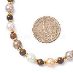 Halsketten mit 9 mm Muschelperlen und 7 mm natürlichen Tigeraugen-Rundperlen für Damen&nbsp;NJEW-JN05699