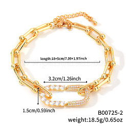 Bracciali in ottone micro pavé con zirconi cubici trasparenti a maglie ovali per donna&nbsp;QD5529-2