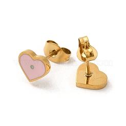 Pendientes de botón de acero inoxidable 304 con baño de iones (IP) y esmalte rosa.&nbsp;EJEW-Q783-06G