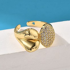 Bagues de manchette en laiton avec micro pavé de zircone cubique transparente pour femmes&nbsp;RJEW-S622-07G
