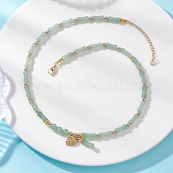 Colliers de perles en bambou avec joint en aventurine verte naturelle et hématite synthétique non magnétique&nbsp;NJEW-JN05725-02