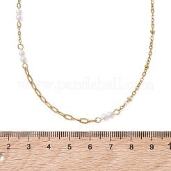 Colliers à maillons faits main en acier inoxydable 304 avec perles rondes blanches en coquillage&nbsp;NJEW-JN05990