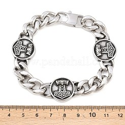 Bracelets plats ronds en acier inoxydable avec maillons à l'effigie du marteau de Thor&nbsp;BJEW-D379-07ASP