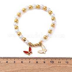201 pulseras elásticas de cuentas redondas de acero inoxidable&nbsp;BJEW-C090-03G-D
