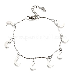 Pulseras con dijes de luna de acero inoxidable 304&nbsp;BJEW-R021-01P