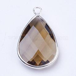 Silberfarbene Tropfenanhänger aus Messingglas&nbsp;GLAA-M006-A-08S