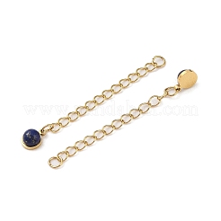 Rallonge de chaîne gourmette en acier inoxydable chirurgical 316 avec placage ionique (IP) et breloque ronde en lapis-lazuli naturel&nbsp;STAS-A097-01G-07