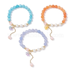 3 bracelet à breloques en acrylique à fleurs de 3 couleurs&nbsp;BJEW-JB12501