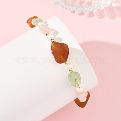 Bracelets en pépites d'ambre naturel brut et de quartz rose et perles de culture d'eau douce&nbsp;BJEW-JB14288
