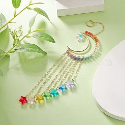 Décorations de pendentif de lune en laiton et pierres précieuses naturelles&nbsp;HJEW-JM01036