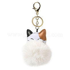 Schlüsselanhänger mit Ball aus Rex-Kaninchenfell und PU-Leder mit Katzenanhänger&nbsp;X1-KEYC-K018-05KCG-01