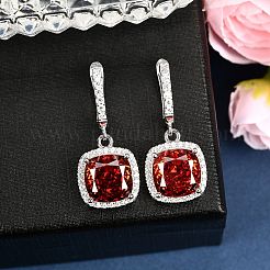 925 boucle d'oreille créole carrée en argent sterling avec pavé de zircones cubiques&nbsp;EJEW-C150-01A-01