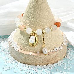 Stretch-Armbänder aus natürlicher goldener Seidenjade mit runden Perlen&nbsp;BJEW-JB14145-03