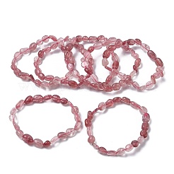 Braccialetti elastici con perline di quarzo fragola naturale per donna&nbsp;BJEW-Z158-02D-01