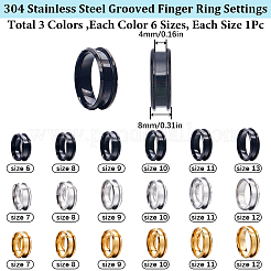 18 stücke 18 stile 201 edelstahl geriffelte finger ring einstellungen&nbsp;RJEW-SC0001-41