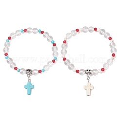 2 bracciale con ciondolo a croce in turchese sintetico&nbsp;BJEW-JB12190