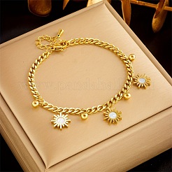 Sonnenblume & runde Perlen Messing Charm Armbänder&nbsp;FS-WG2E45F-01