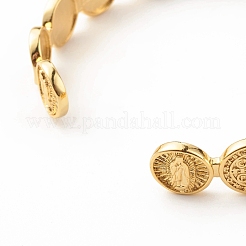 Messing flach rund mit Rosenkranz Jesus offener Manschettenarmreif für Frauen&nbsp;BJEW-B054-04G