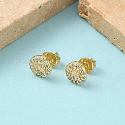 Pendientes redondos de latón con micropavé de circonitas cúbicas transparentes&nbsp;EJEW-Z144-14G