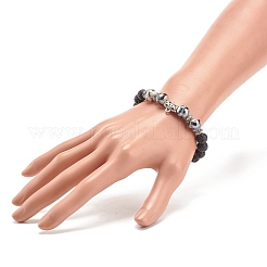 Bracelet extensible en pierre de lave naturelle et agate tibétaine avec tube en alliage perlé&nbsp;BJEW-JB08322-02