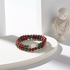 Armbandset mit runden Naturholzperlen&nbsp;BJEW-JB07275