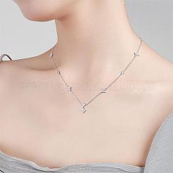 Collana pendente a goccia con fiore anti-ossidazione in argento sterling rodiato con zirconi&nbsp;JN1092A