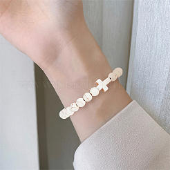 10 Stück 10 Stile natürliches Lavagestein & gefärbtes synthetisches türkisfarbenes Kreuzperlen-Stretch-Armband-Set&nbsp;BJEW-AN0001-76