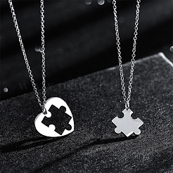 2 pièce 2 styles de puzzle en forme de cœur 201 pendentif en acier inoxydable chaîne de câble colliers pour couple&nbsp;FS-WG816E6-05