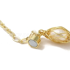 Ovales Gliederarmband aus Naturperlen und Muscheln mit buntem Strass&nbsp;BJEW-C051-15G