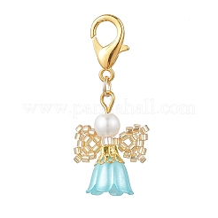 Décorations suspendues en forme d'ange avec graines de verre et fleurs en acrylique&nbsp;HJEW-MZ00391