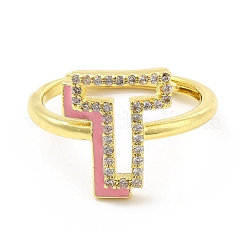 Bague réglable avec lettre initiale en émail de couleurs mélangées et zircons cubiques transparents&nbsp;RJEW-P045-01G-T